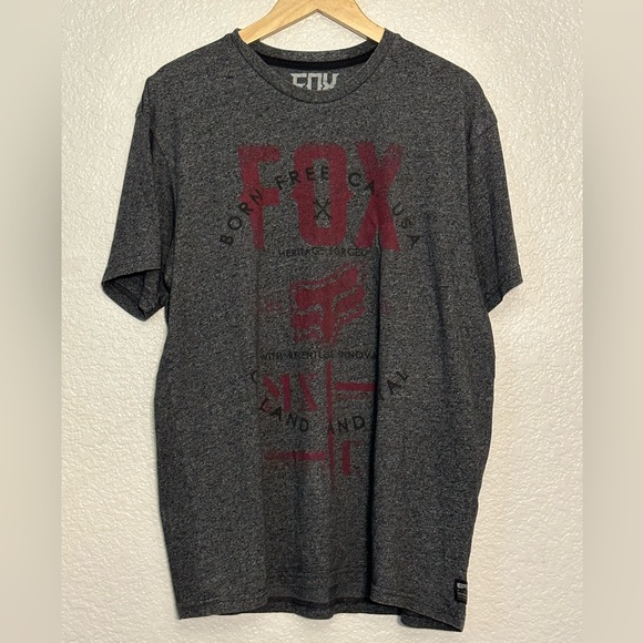 FOX T-shirt Heathered Gray Red Graphics size XL Super Soft 52% Cotton 48% Poly - Picture 1 of 10